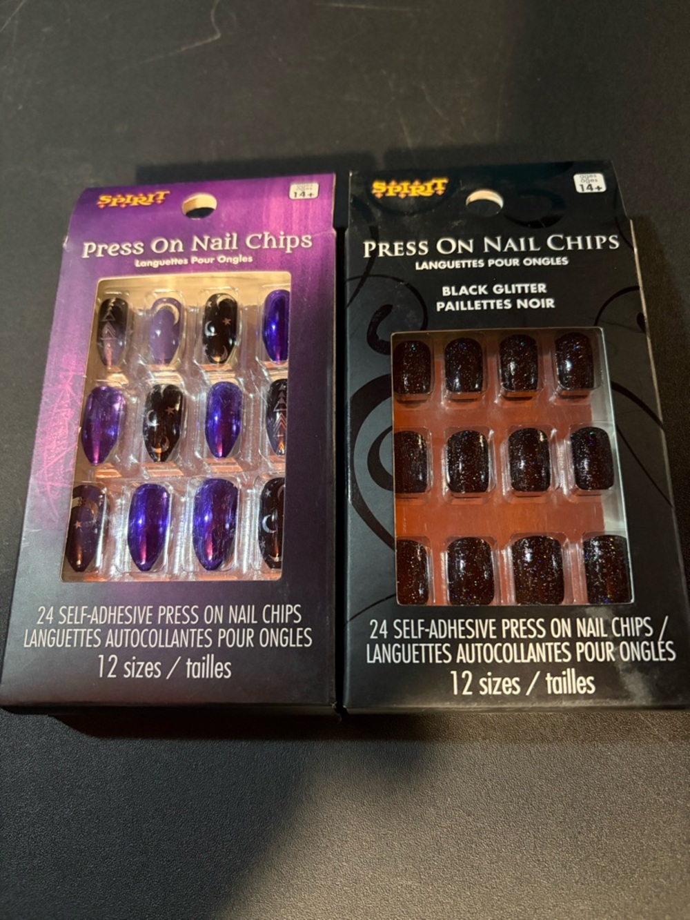Spirit Halloween PressOn Nails Bundle Black Glitter & Purple Celestial 24pc Sets